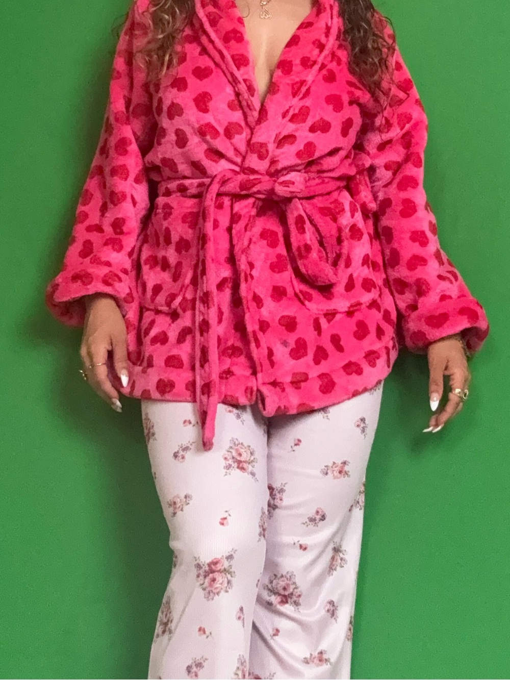 Cozy Pink Heart Plush Robe - Women